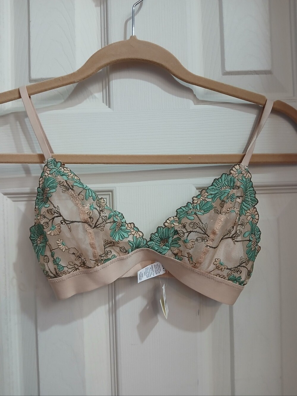 AerieFloral Embroider Mesh Bralette Bra Size XS Sheer Lace Cottage Garden Fai